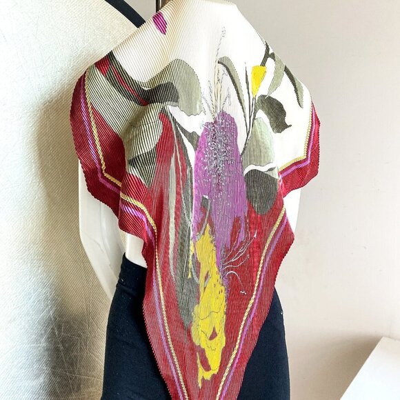 Vintage Micro-pleated Colourful Floral Scarf - Picture 1 of 4